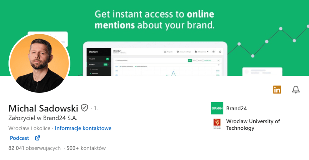 LinkedIn of Michał Sadowski, CEO and founder of Brand24